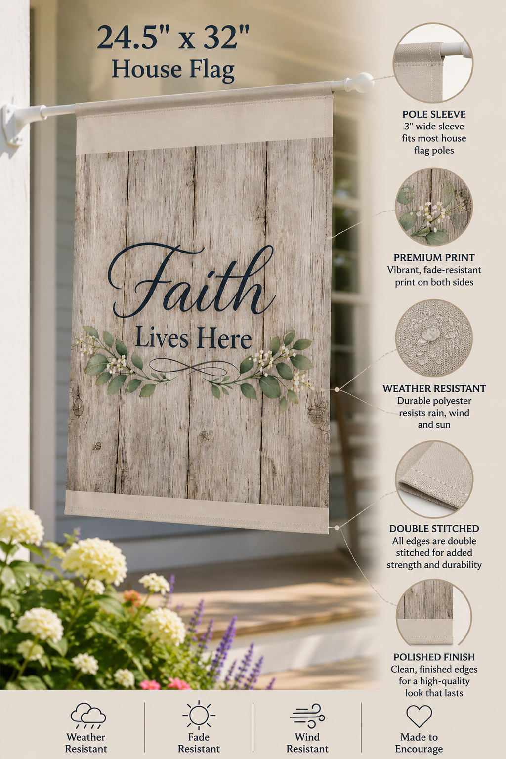 Faith Lives Here Garden Flag | Rustic Farmhouse Christian Yard Decor