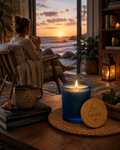 Love & Light™ Soy Candle — 14oz Pacific Blue Glass with Engraved Bamboo Lid