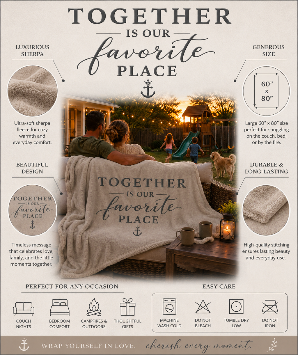 Sherpa Blanket – “Together Is Our Favorite Place” Cozy Throw
