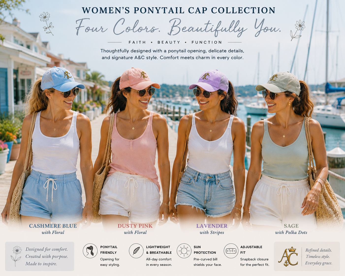 Anchor & Crown™ Women's Ponytail Hat | Faith-Inspired Mesh Back Cap