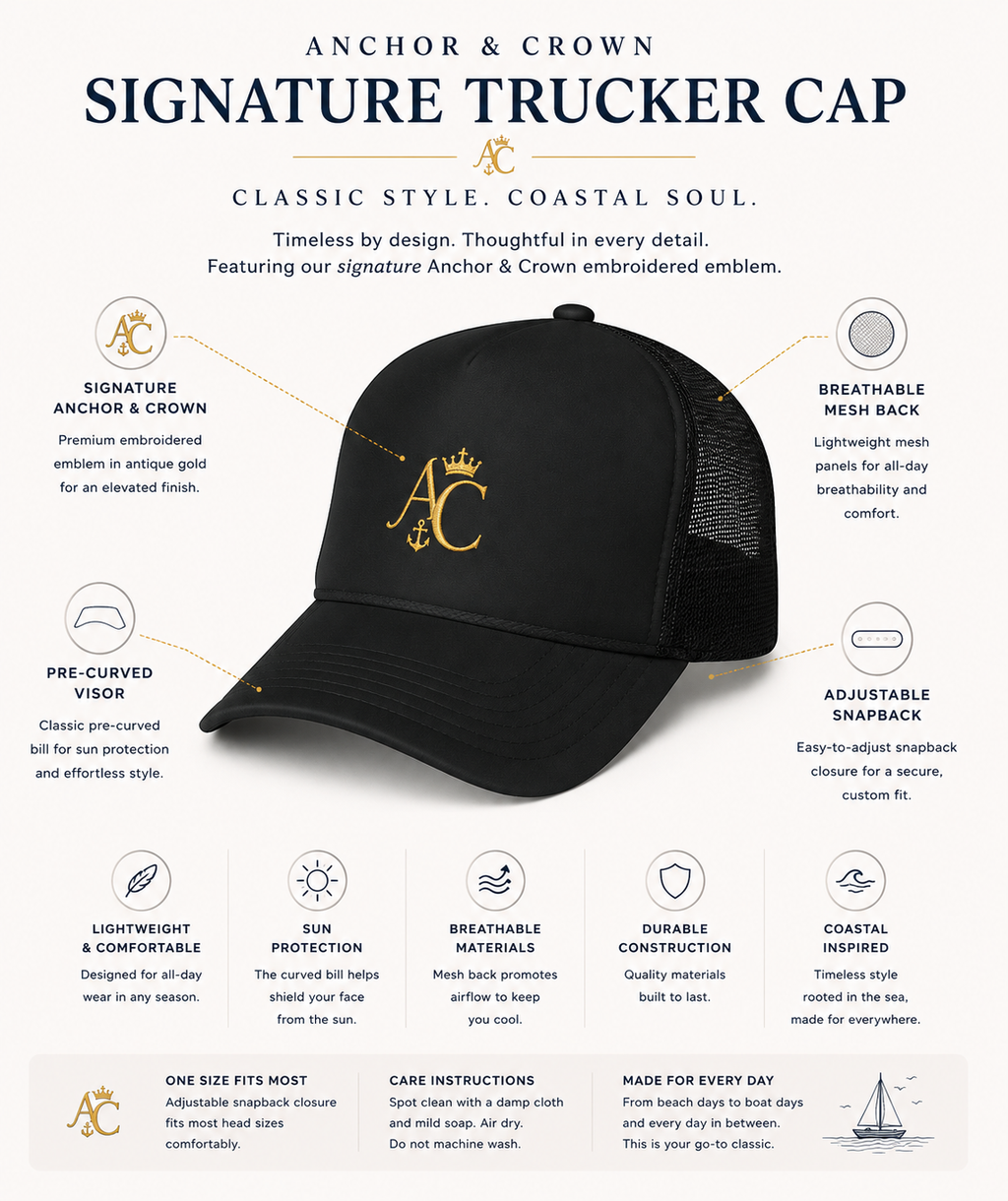 Anchor & Crown™ Signature Trucker Cap | Embroidered Gold Emblem