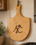 Anchor & Crown™ Engraved Bamboo Pizza Peel | AC Crown & Anchor Monogram | 15.5" x 11" Wooden Pizza Board