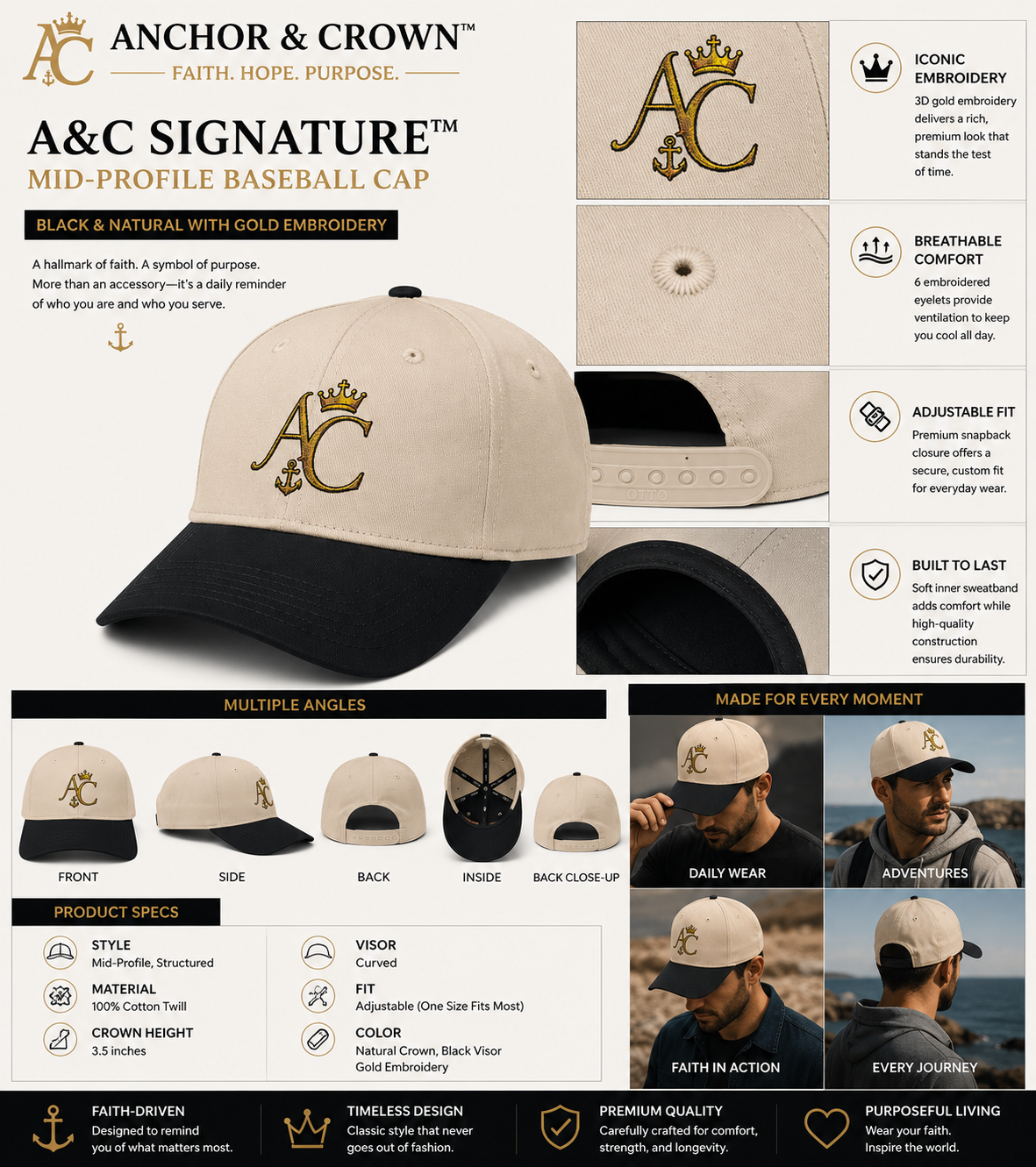 A&C Signature™ Mid Profile Baseball Cap