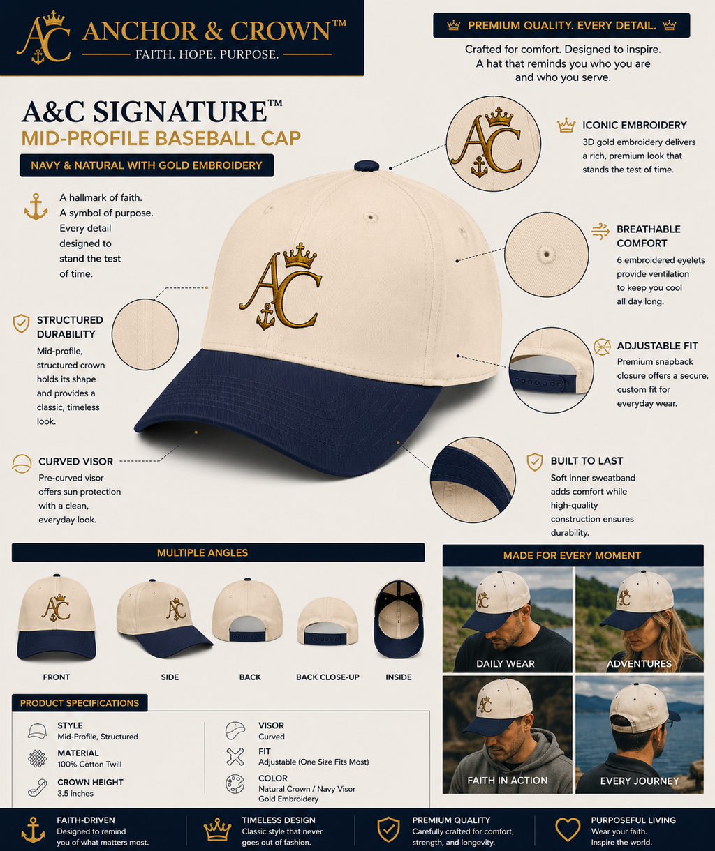A&C Signature™ Mid Profile Baseball Cap