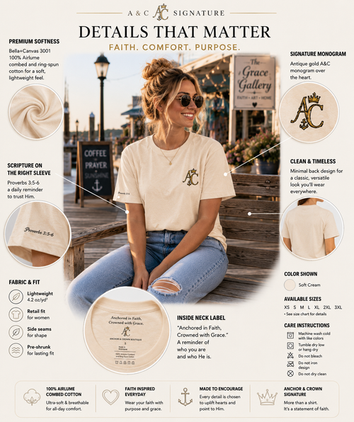 A&C Signature Monogram T-Shirt | Vintage Floral Initial Tee | Christian Women's Bella+Canvas 3001 Shirt | Faith Boutique Apparel