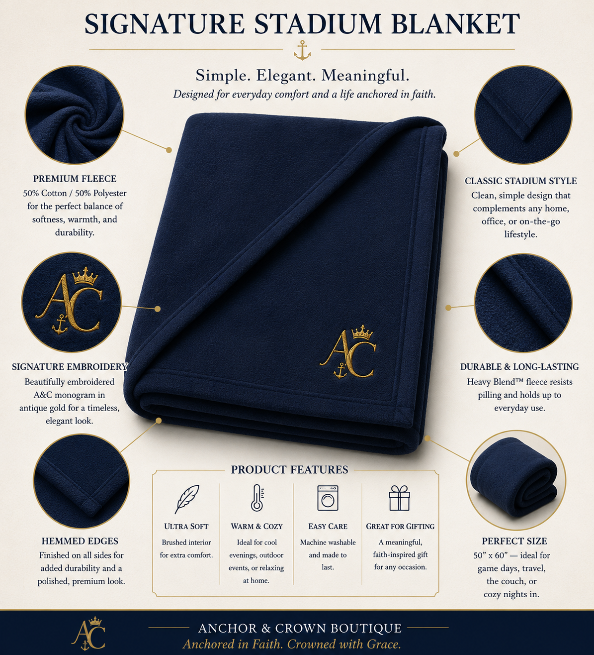 Anchor & Crown™ Signature Embroidered Stadium Blanket