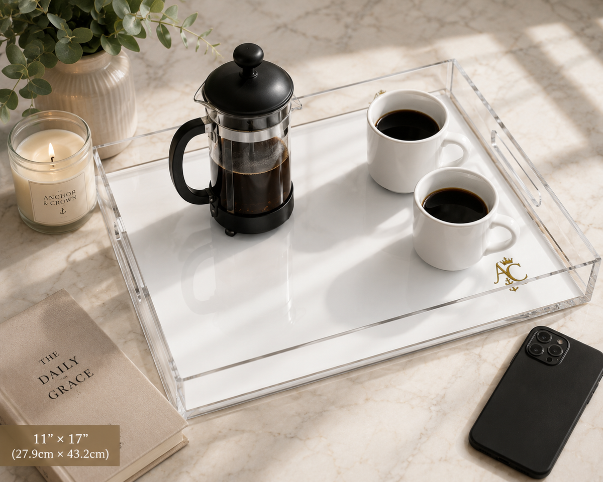 Anchor & Crown™ Signature Acrylic Serving Tray | 11" × 17" Monogram Coffee & Hospitality Tray