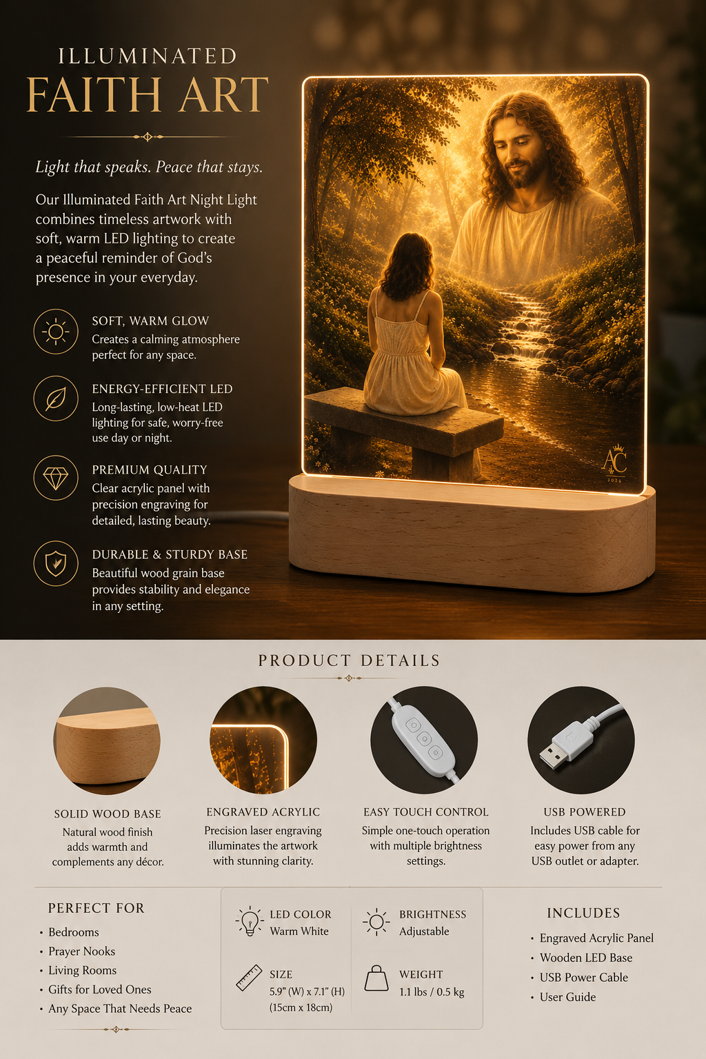 Anchor & Crown™ Quiet Waters of Restoration™ | Illuminated Faith Art Engraved Acrylic Night Light