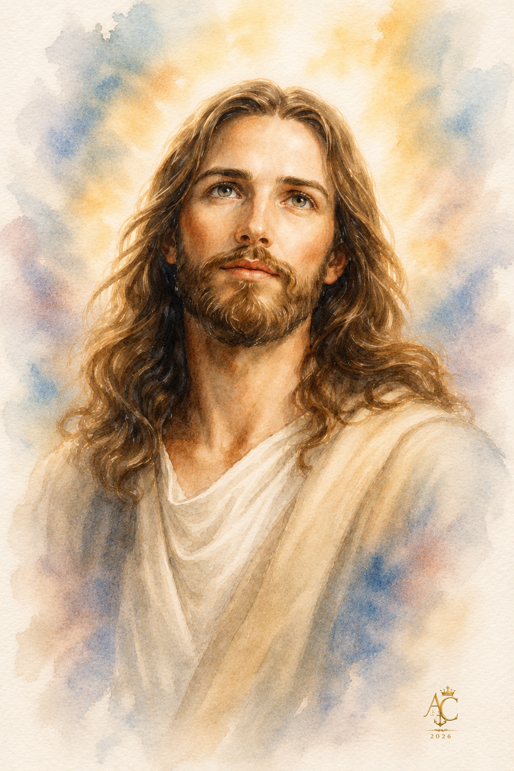 Anchor & Crown™ Watercolor Jesus Portrait Acrylic Wall Art | Christian Wall Decor | Faith-Inspired Home & Prayer Room Art