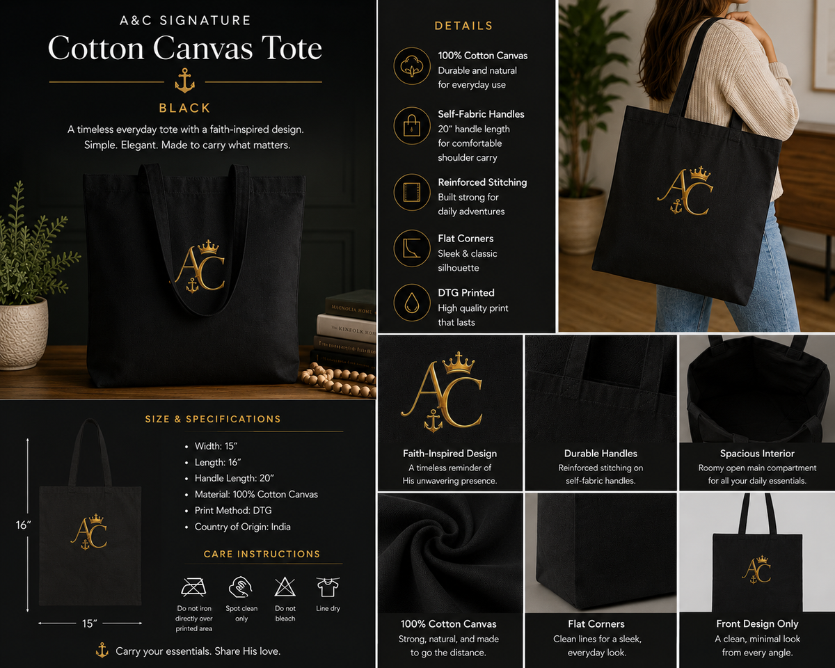 A&C Signature Monogram Cotton Canvas Tote — Natural & Black