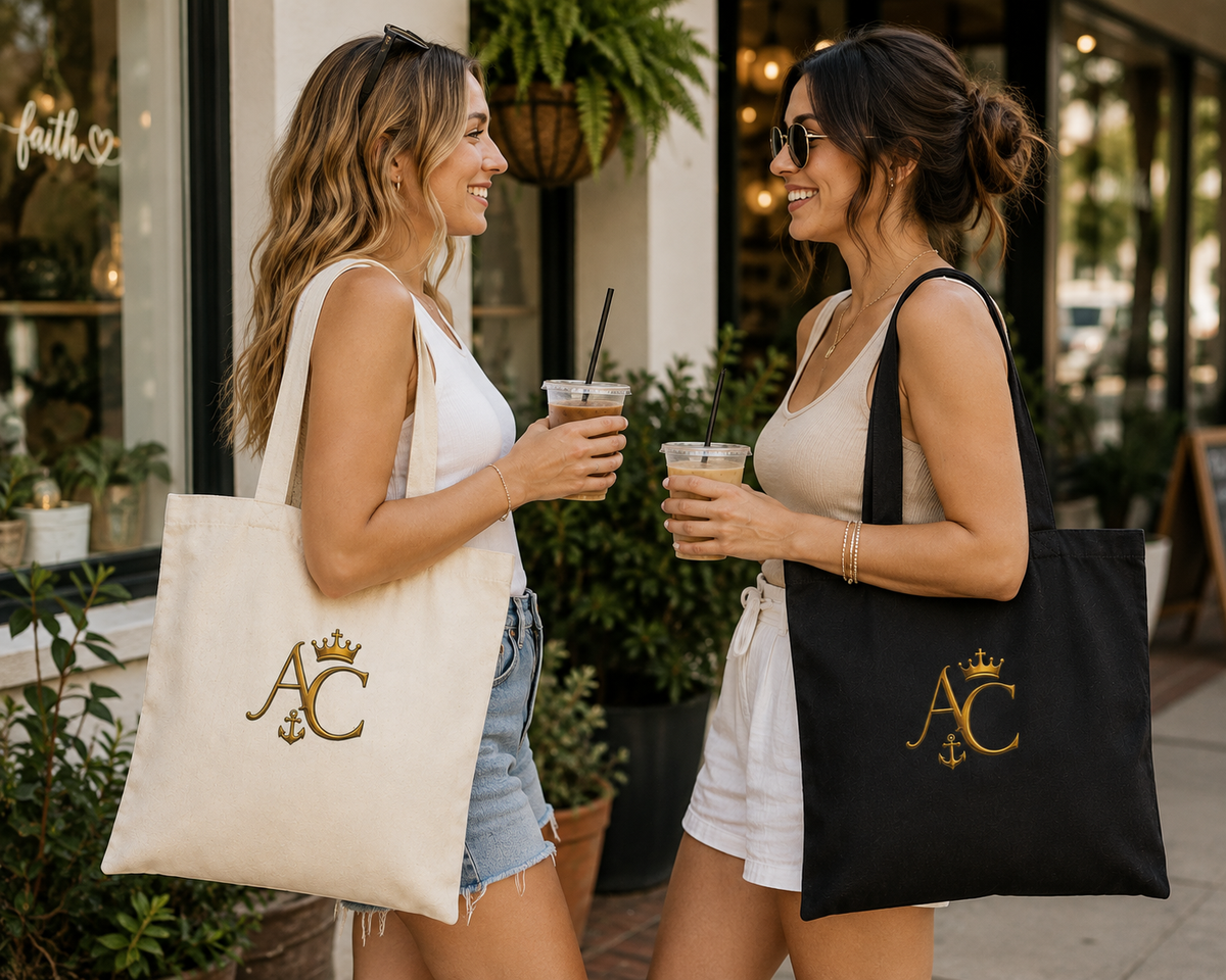 A&C Signature Monogram Cotton Canvas Tote — Natural & Black
