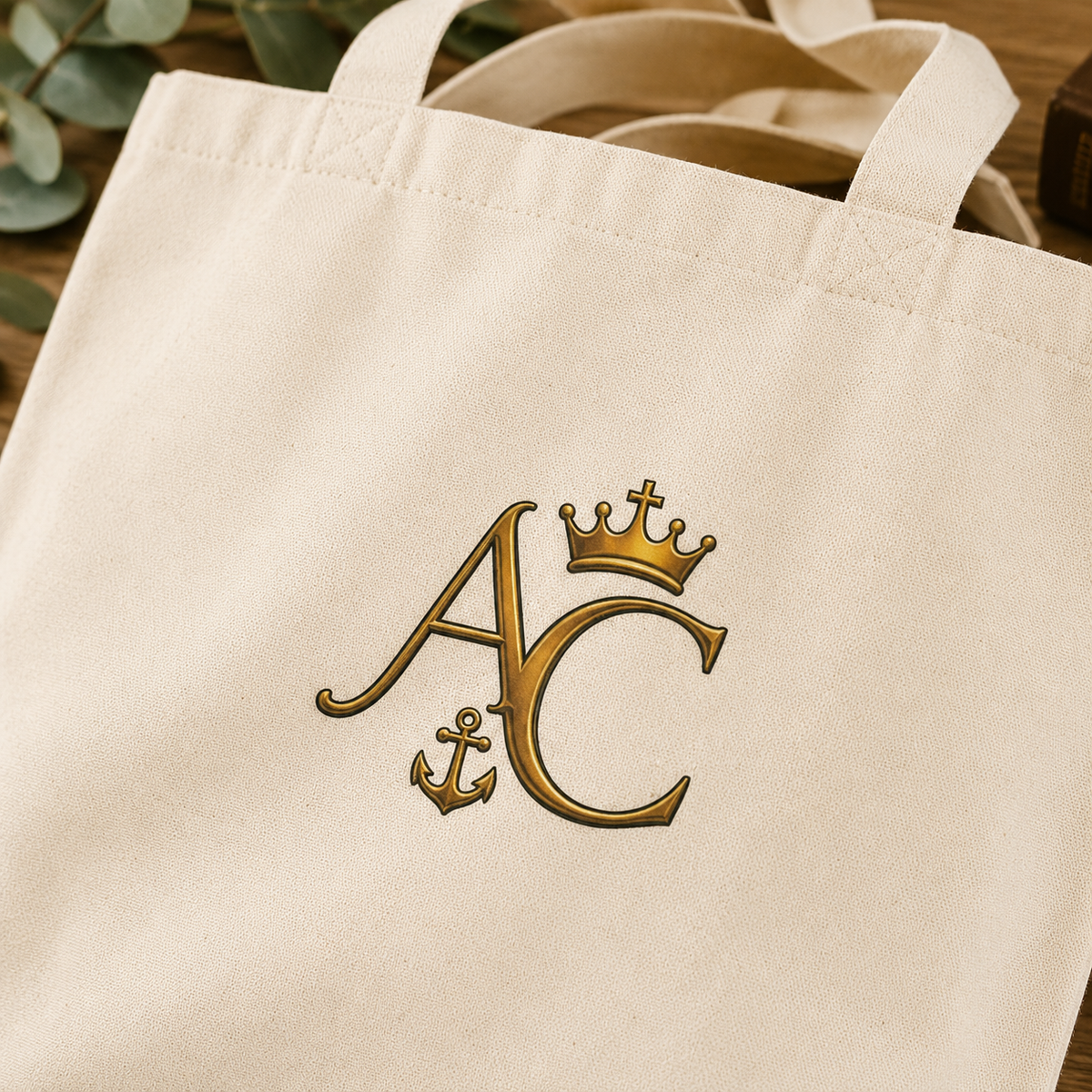 A&C Signature Monogram Cotton Canvas Tote — Natural & Black