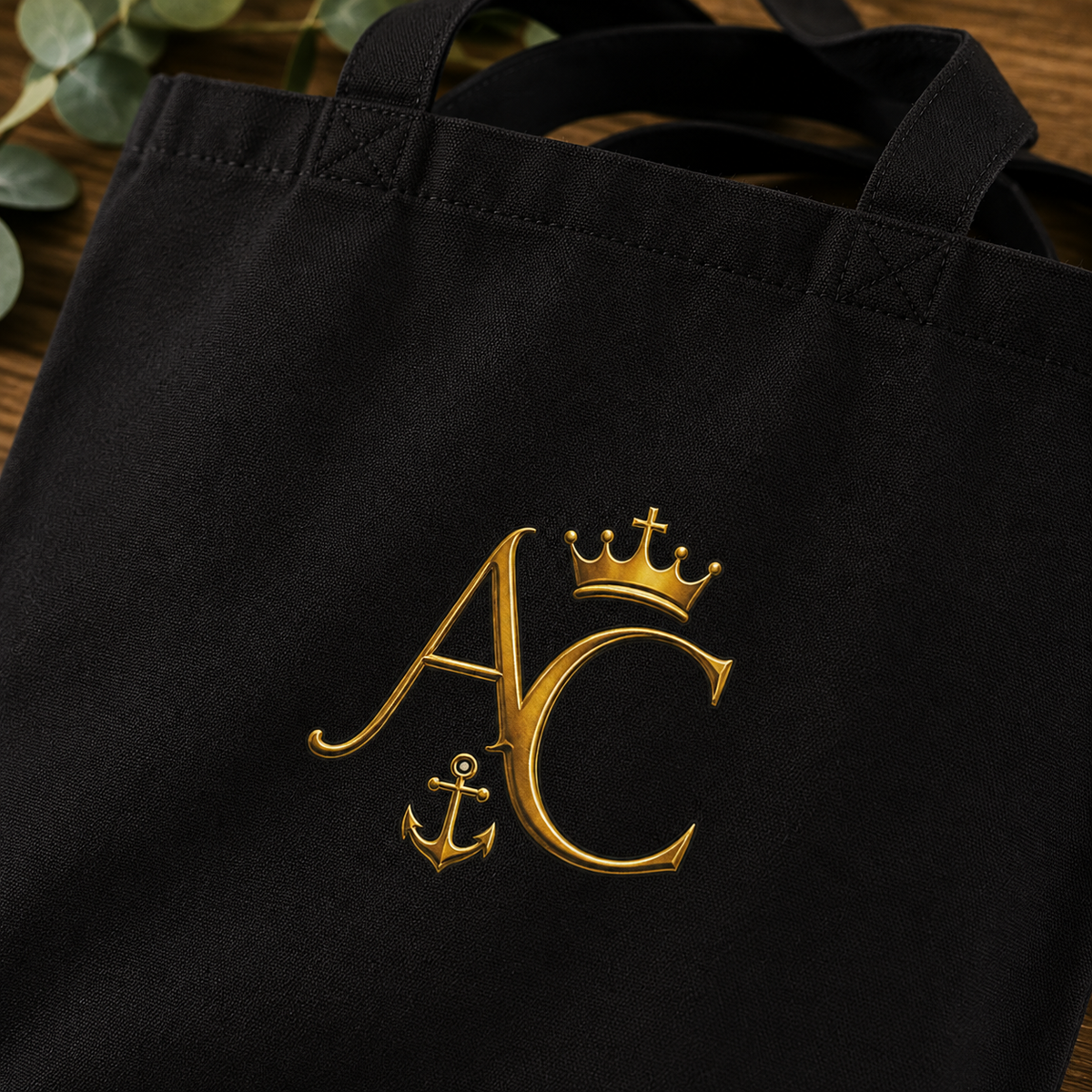 A&C Signature Monogram Cotton Canvas Tote — Natural & Black