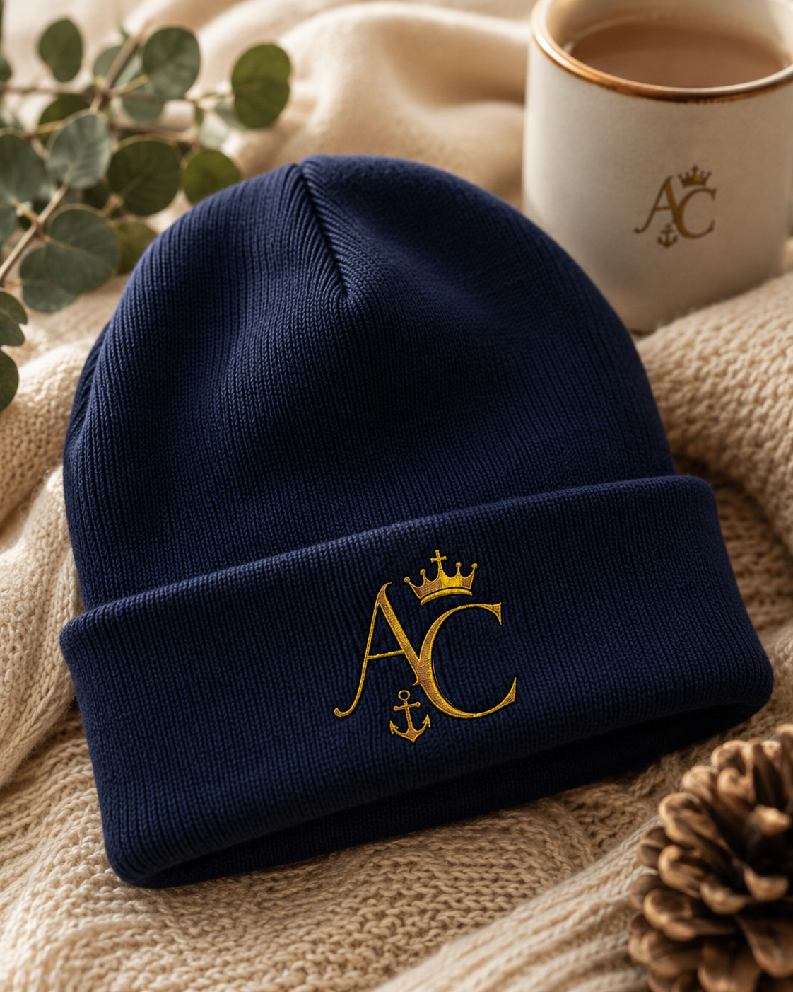 A&C Signature Embroidered Knit Beanie | Unisex Cotton Blend Beanie