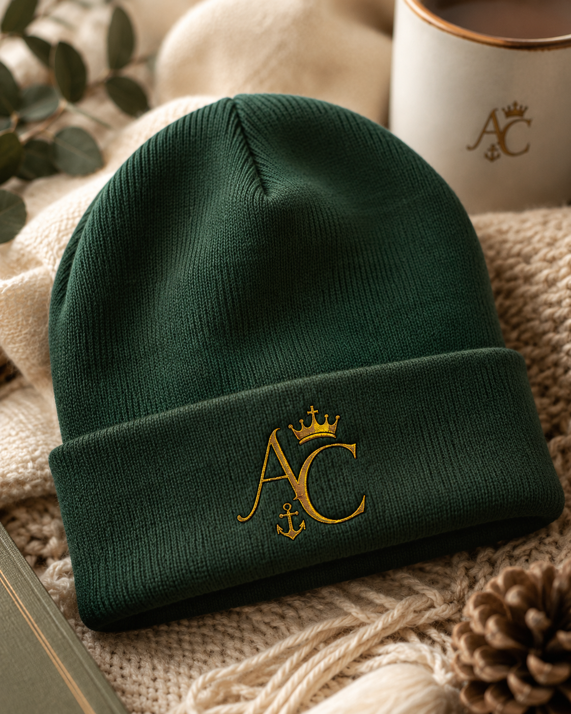 A&C Signature Embroidered Knit Beanie | Unisex Cotton Blend Beanie