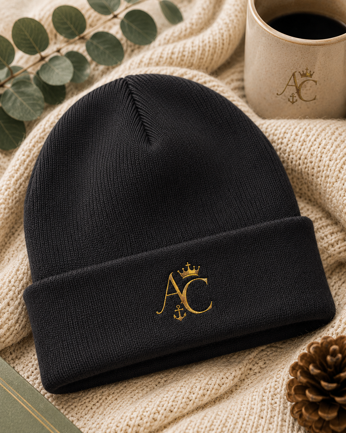 A&C Signature Embroidered Knit Beanie | Unisex Cotton Blend Beanie