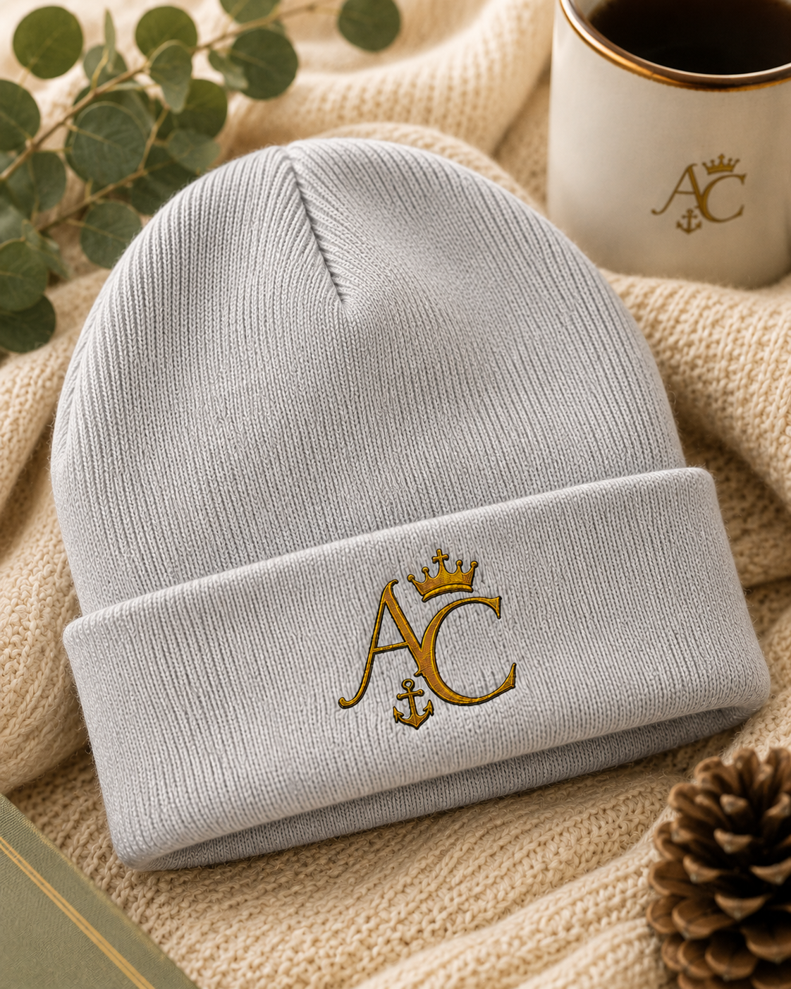 A&C Signature Embroidered Knit Beanie | Unisex Cotton Blend Beanie