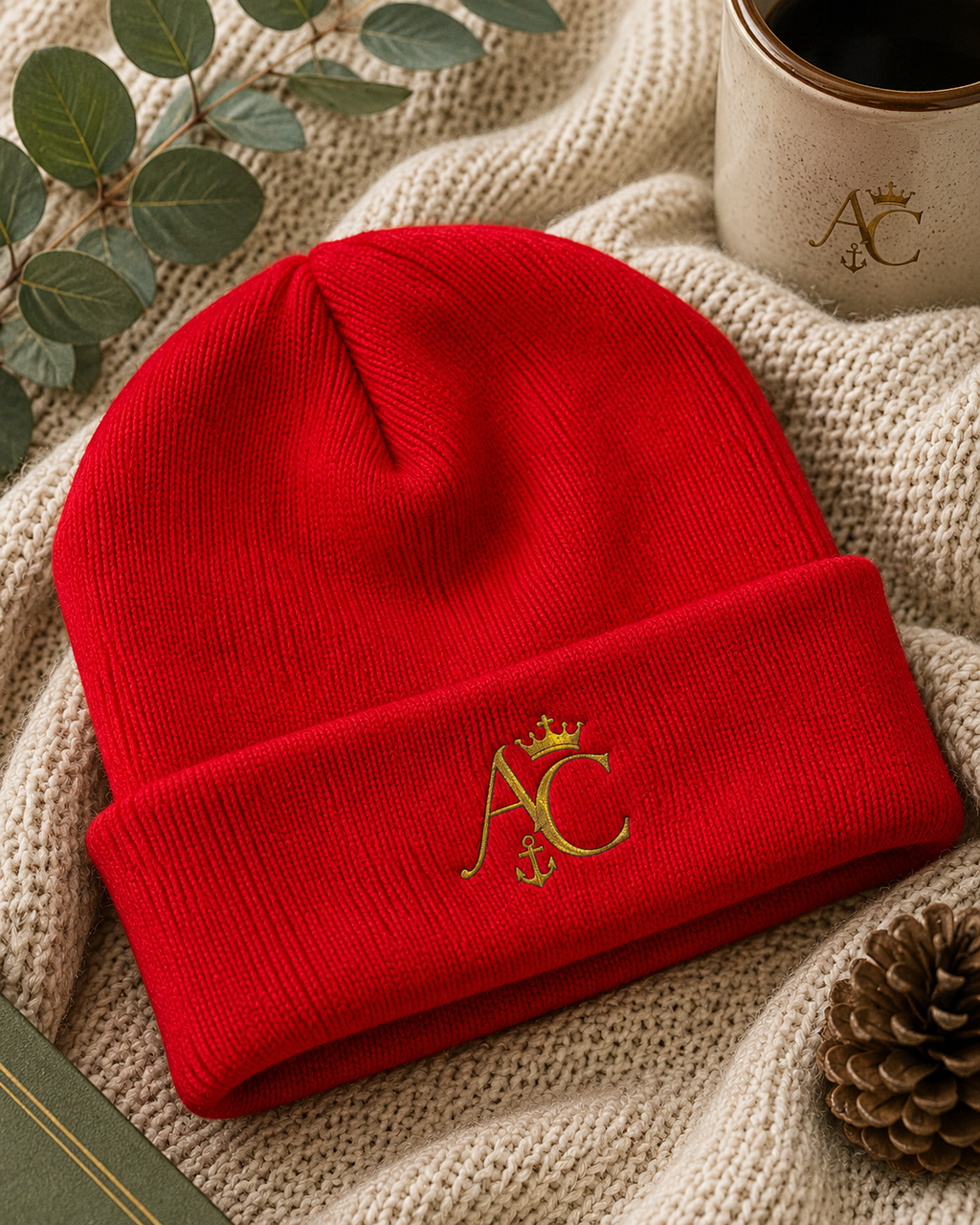 A&C Signature Embroidered Knit Beanie | Unisex Cotton Blend Beanie