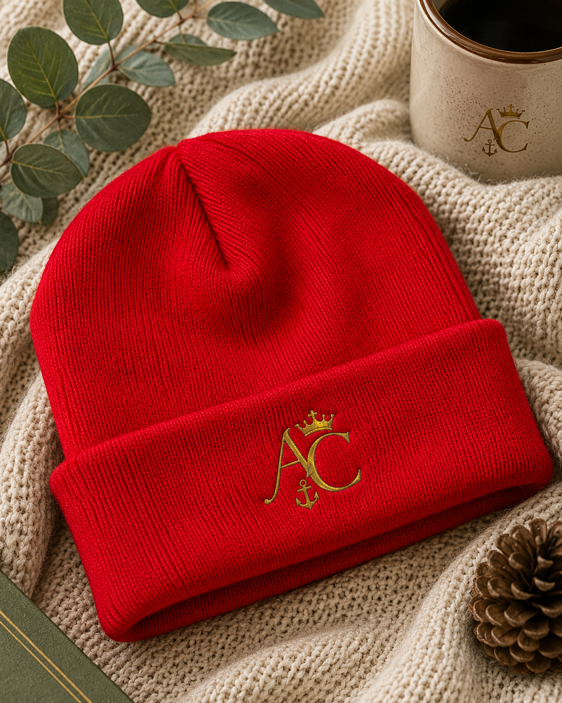 A&C Signature Embroidered Knit Beanie | Unisex Cotton Blend Beanie