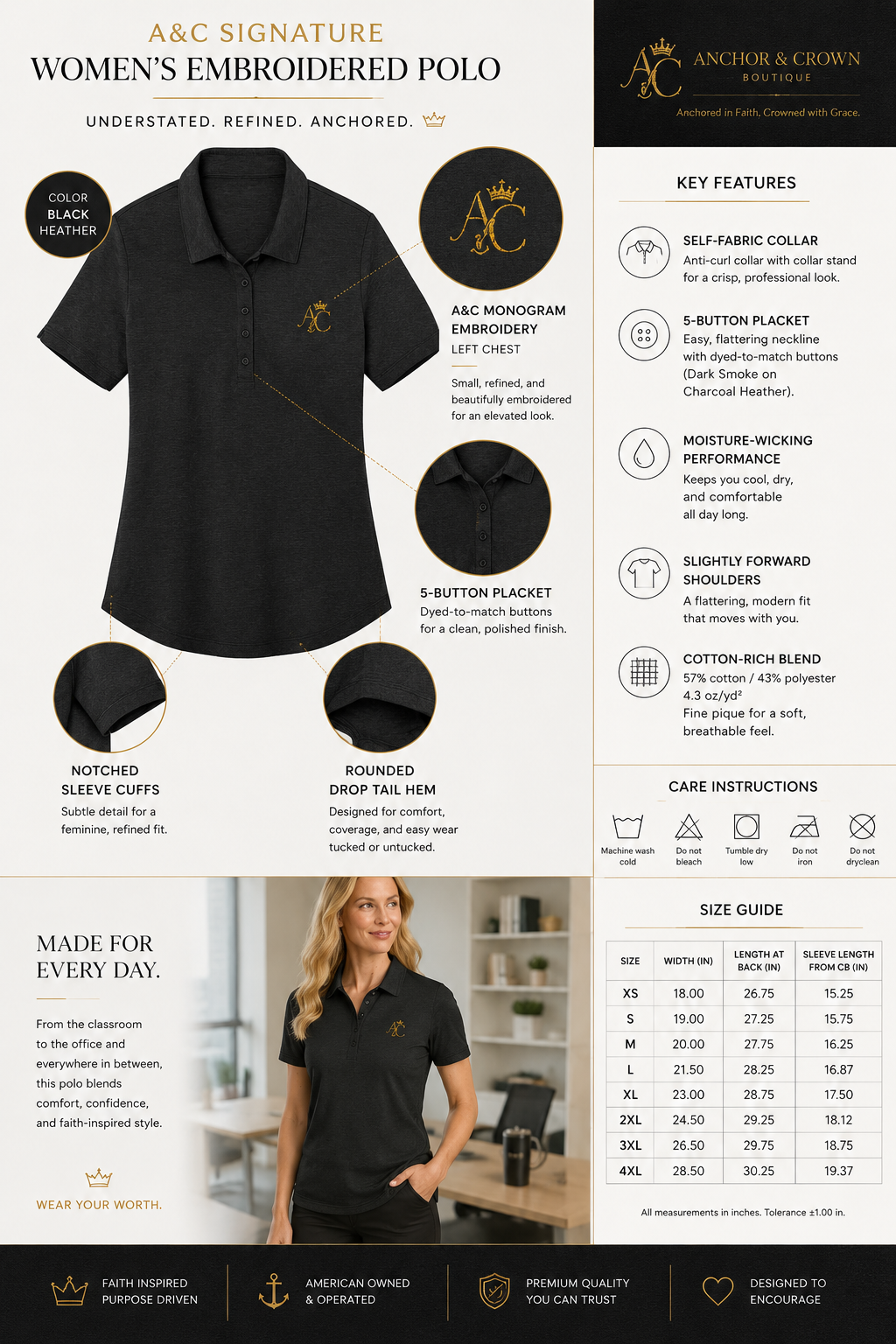 A&C Signature Women’s Embroidered Polo | Premium Work & Casual Polo