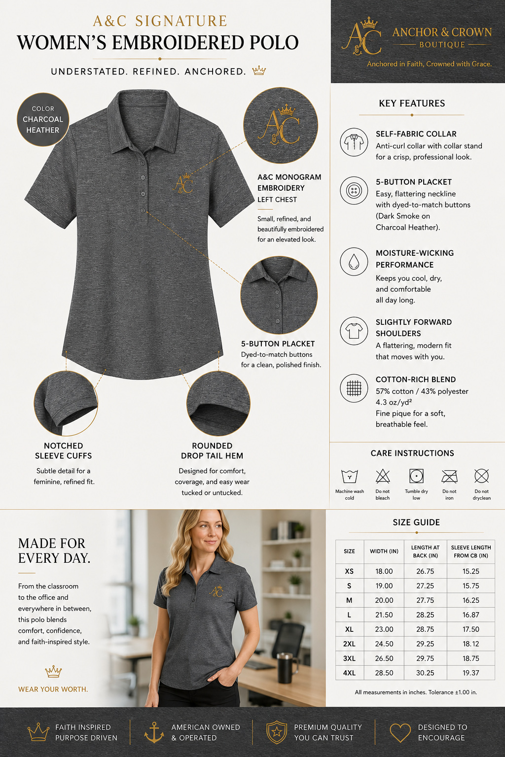 A&C Signature Women’s Embroidered Polo | Premium Work & Casual Polo