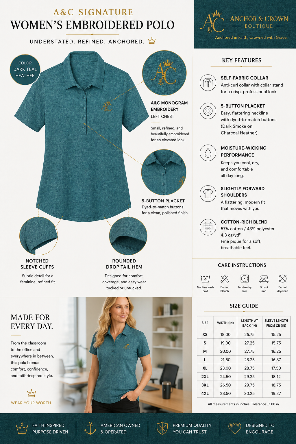 A&C Signature Women’s Embroidered Polo | Premium Work & Casual Polo