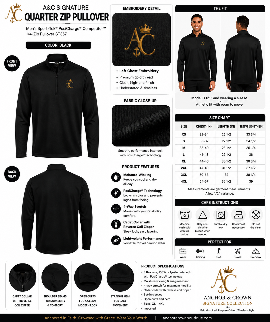 A&C Signature Men’s Gold Monogram Performance Quarter-Zip Pullover