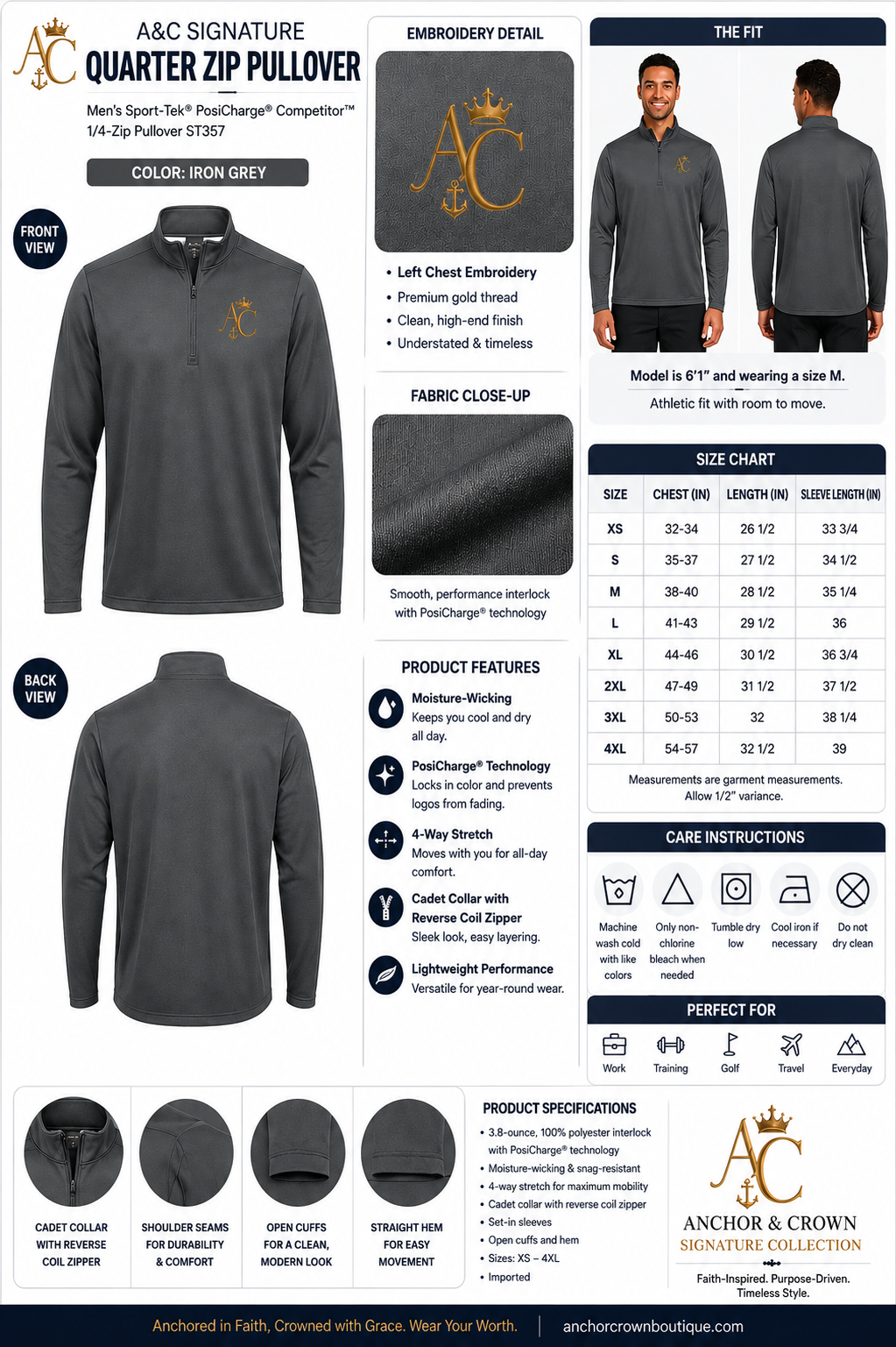 A&C Signature Men’s Gold Monogram Performance Quarter-Zip Pullover