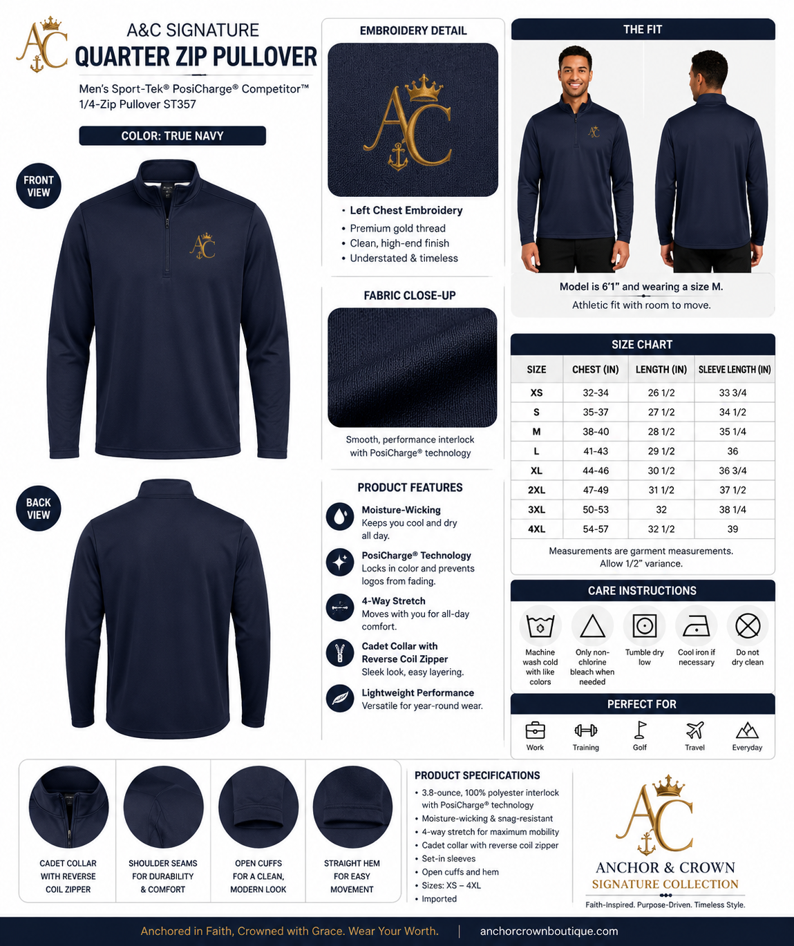 A&C Signature Men’s Gold Monogram Performance Quarter-Zip Pullover