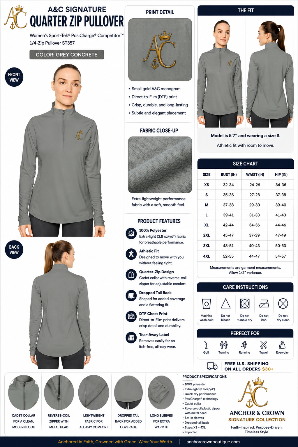 A&C Signature Women’s Gold Monogram Performance Quarter-Zip Pullover