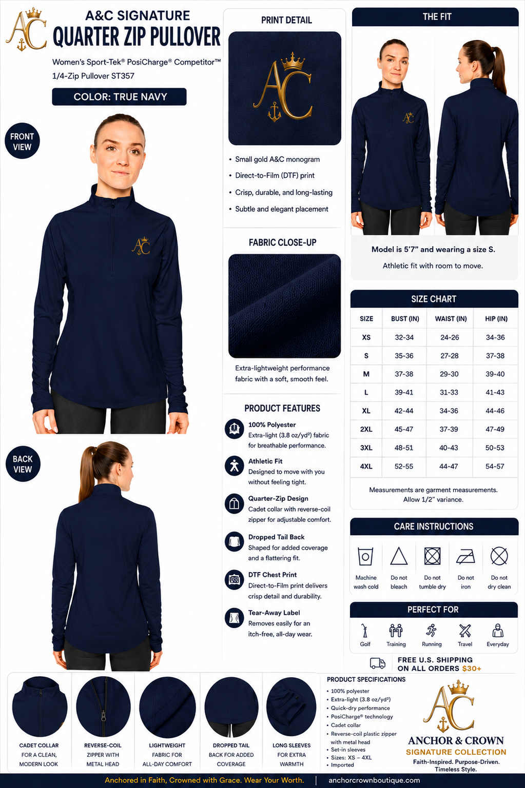 A&C Signature Women’s Gold Monogram Performance Quarter-Zip Pullover