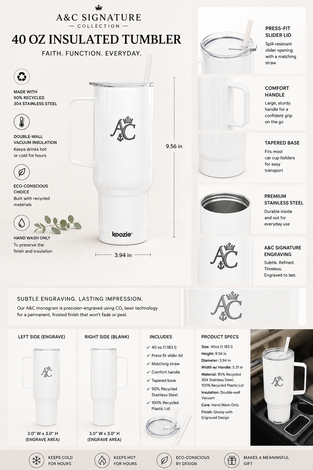 A&C Signature Engraved 40 oz Insulated Tumbler