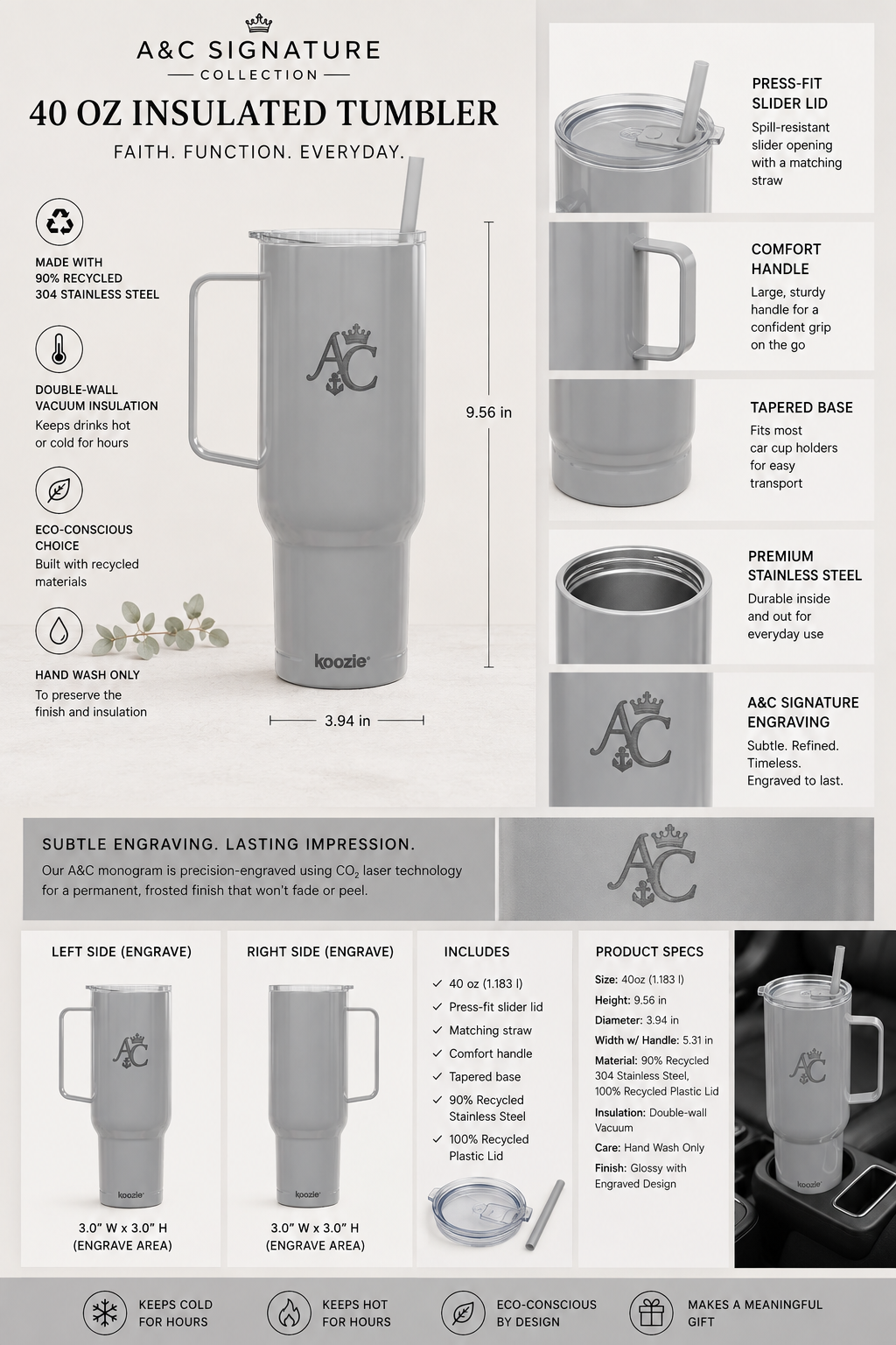 A&C Signature Engraved 40 oz Insulated Tumbler