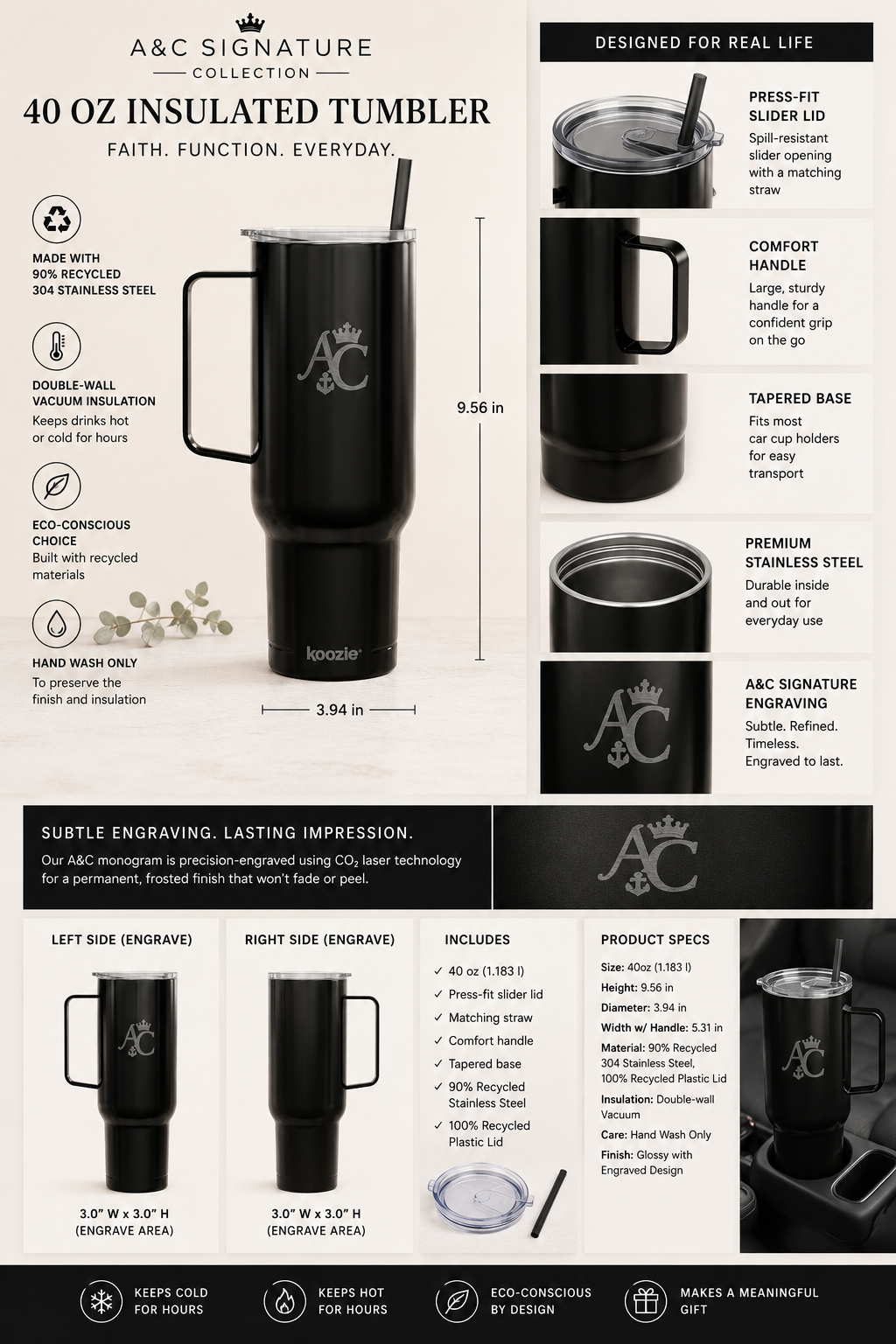 A&C Signature Engraved 40 oz Insulated Tumbler