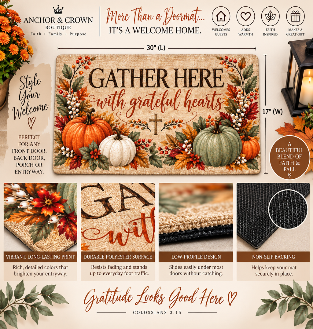 Gather Here with Grateful Hearts Fall Doormat