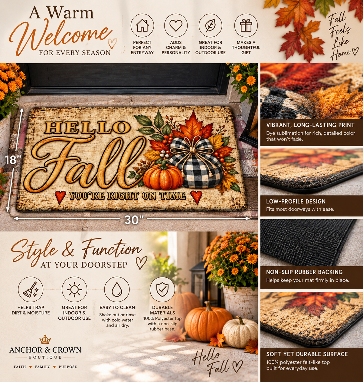 Hello Fall You’re Right on Time Doormat | 18×30 Autumn Entry Mat