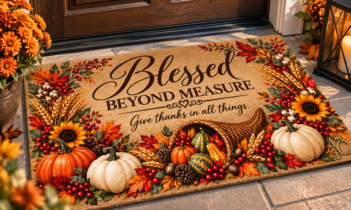 Blessed Beyond Measure Thanksgiving Doormat