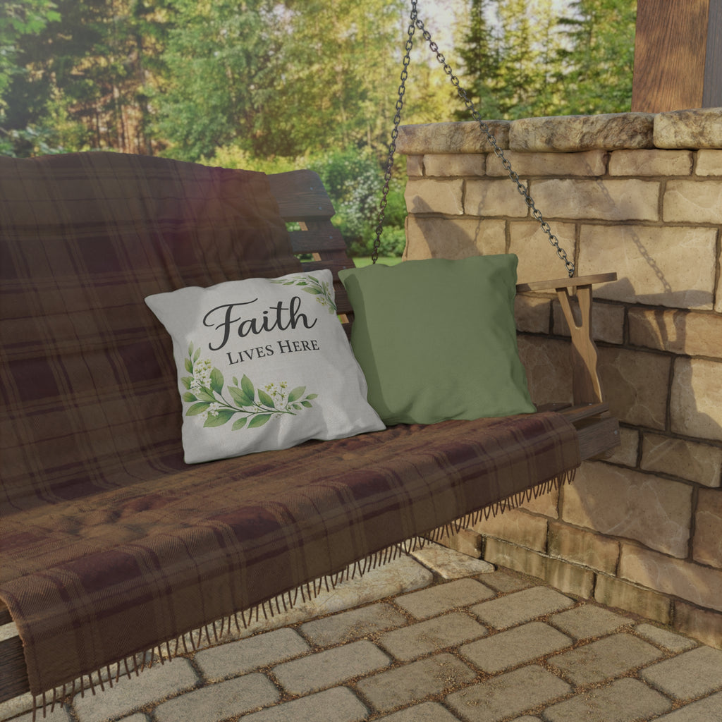 Faith Lives Here™ Outdoor Pillow | Christian Porch Decor