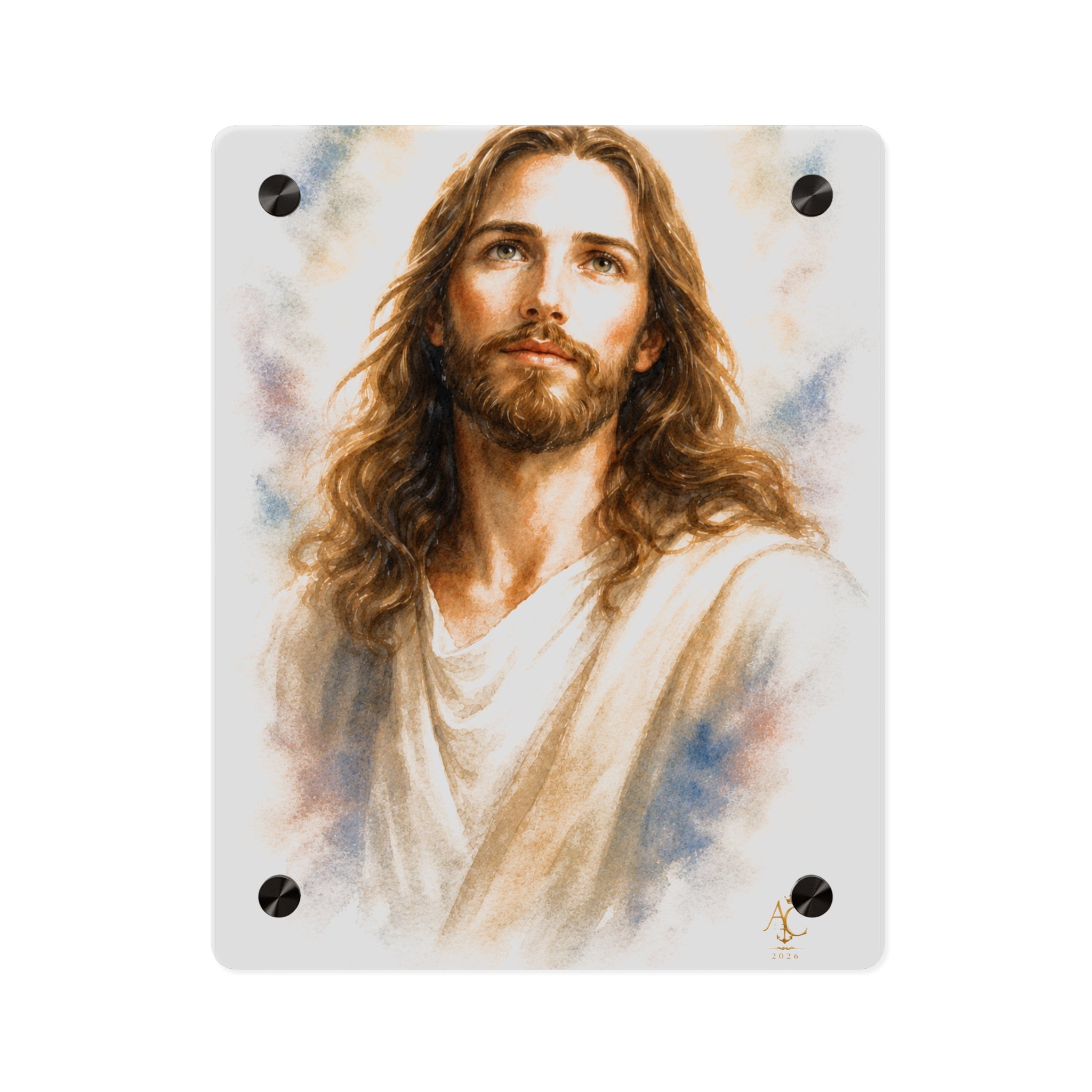 Anchor & Crown™ Watercolor Jesus Portrait Acrylic Wall Art | Christian Wall Decor | Faith-Inspired Home & Prayer Room Art