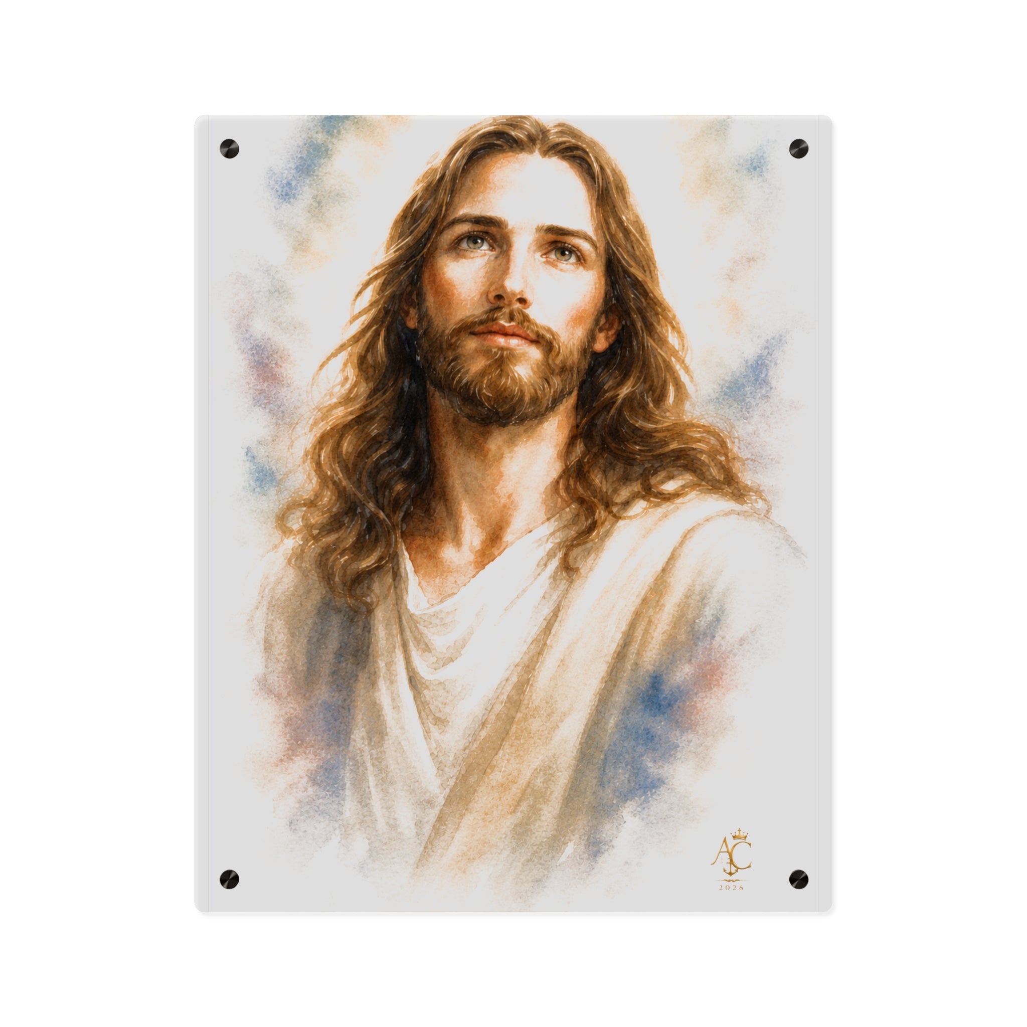 Anchor & Crown™ Watercolor Jesus Portrait Acrylic Wall Art | Christian Wall Decor | Faith-Inspired Home & Prayer Room Art
