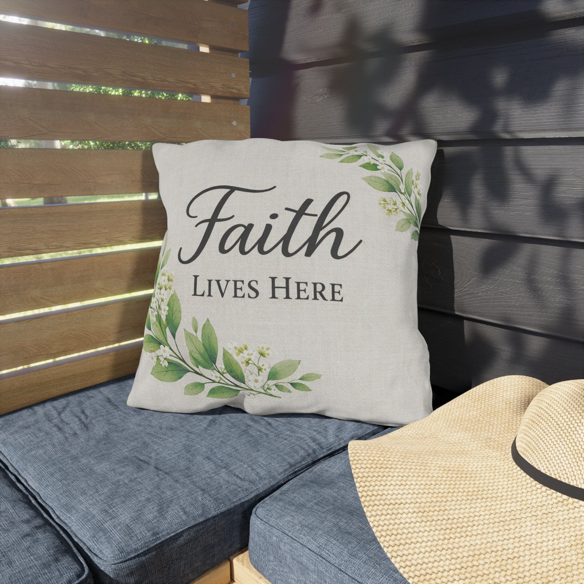 Faith Lives Here™ Outdoor Pillow | Christian Porch Decor