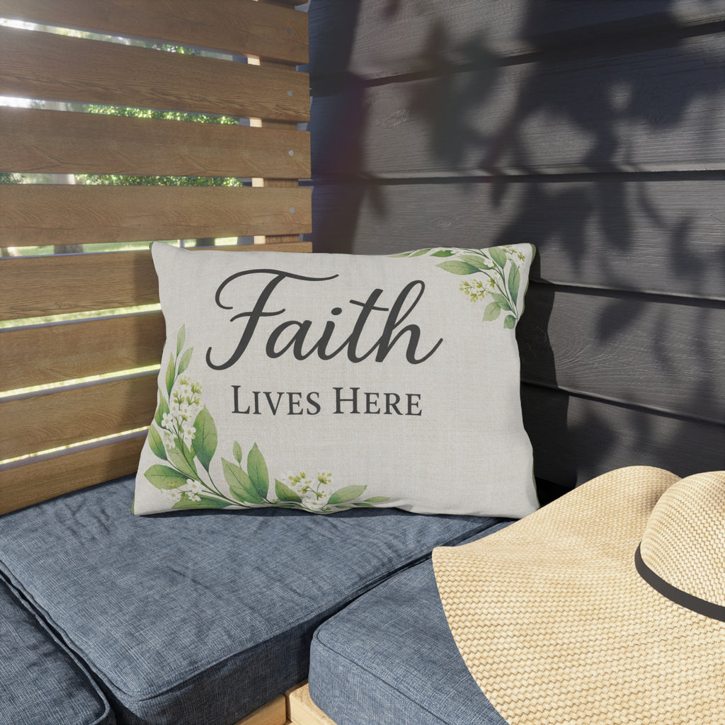 Faith Lives Here™ Outdoor Pillow | Christian Porch Decor