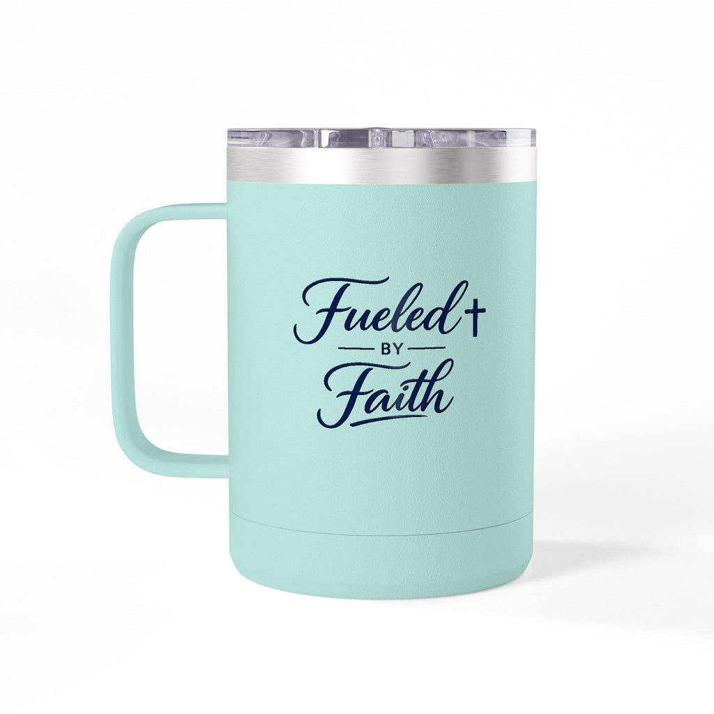 Fueled by Faith™ 15oz Insulated Coffee Tumbler with Handle & Lid | Stainless Steel Travel Mug