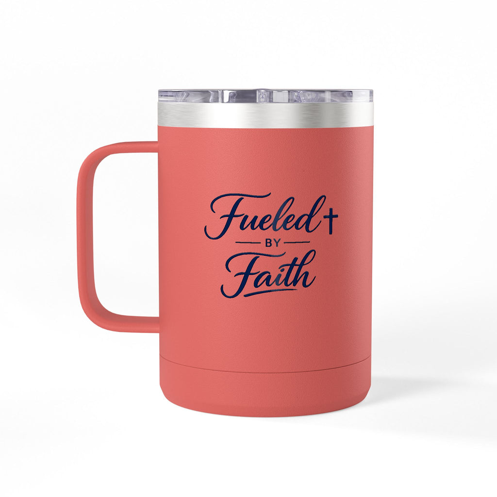 Fueled by Faith™ 15oz Insulated Coffee Tumbler with Handle & Lid | Stainless Steel Travel Mug