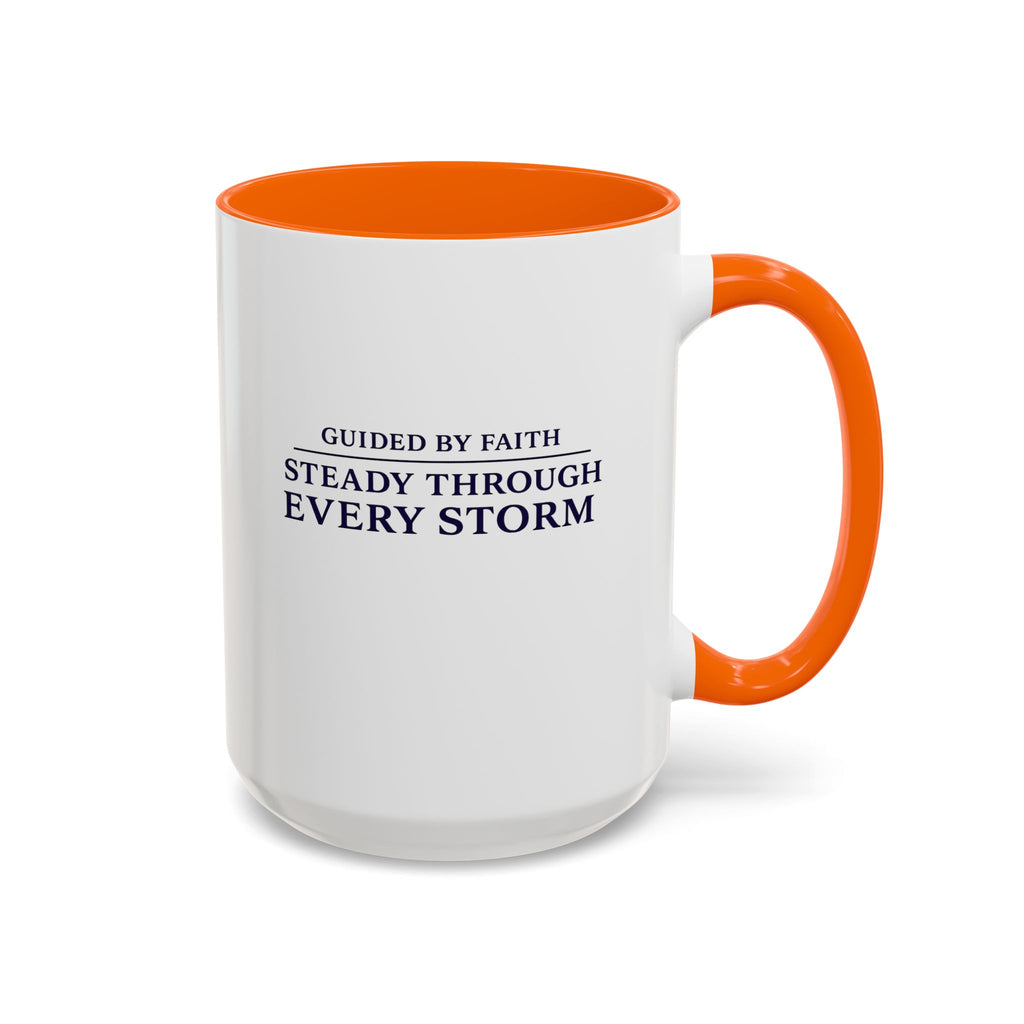 Quiet Strength™ Accent Coffee Mug | Guided by Faith, Steady Through Every Storm | 15oz Ceramic Mug