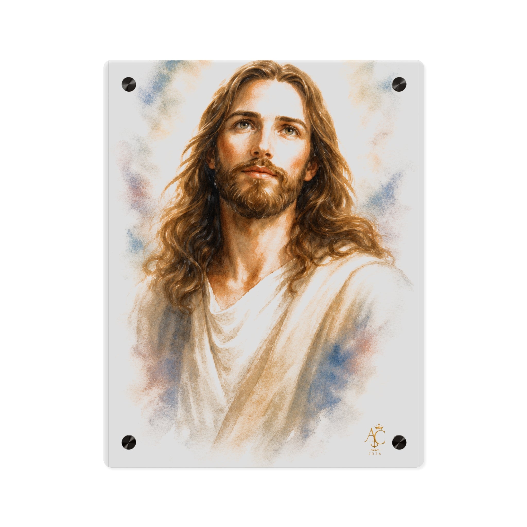 Anchor & Crown™ Watercolor Jesus Portrait Acrylic Wall Art | Christian Wall Decor | Faith-Inspired Home & Prayer Room Art