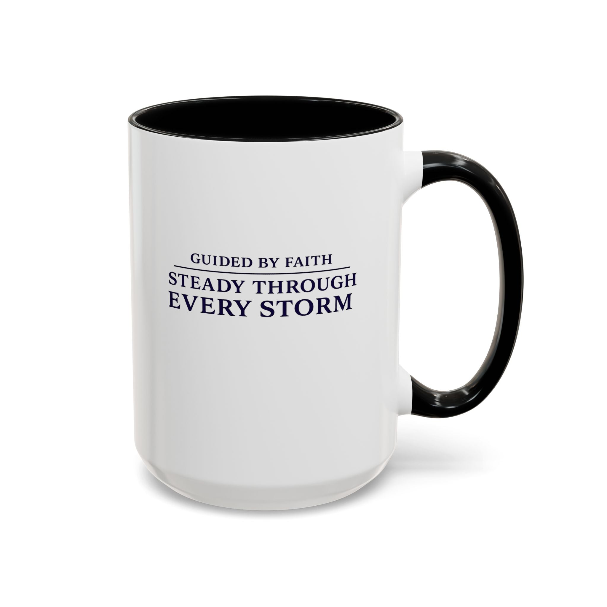 Quiet Strength™ Accent Coffee Mug | Guided by Faith, Steady Through Every Storm | 15oz Ceramic Mug