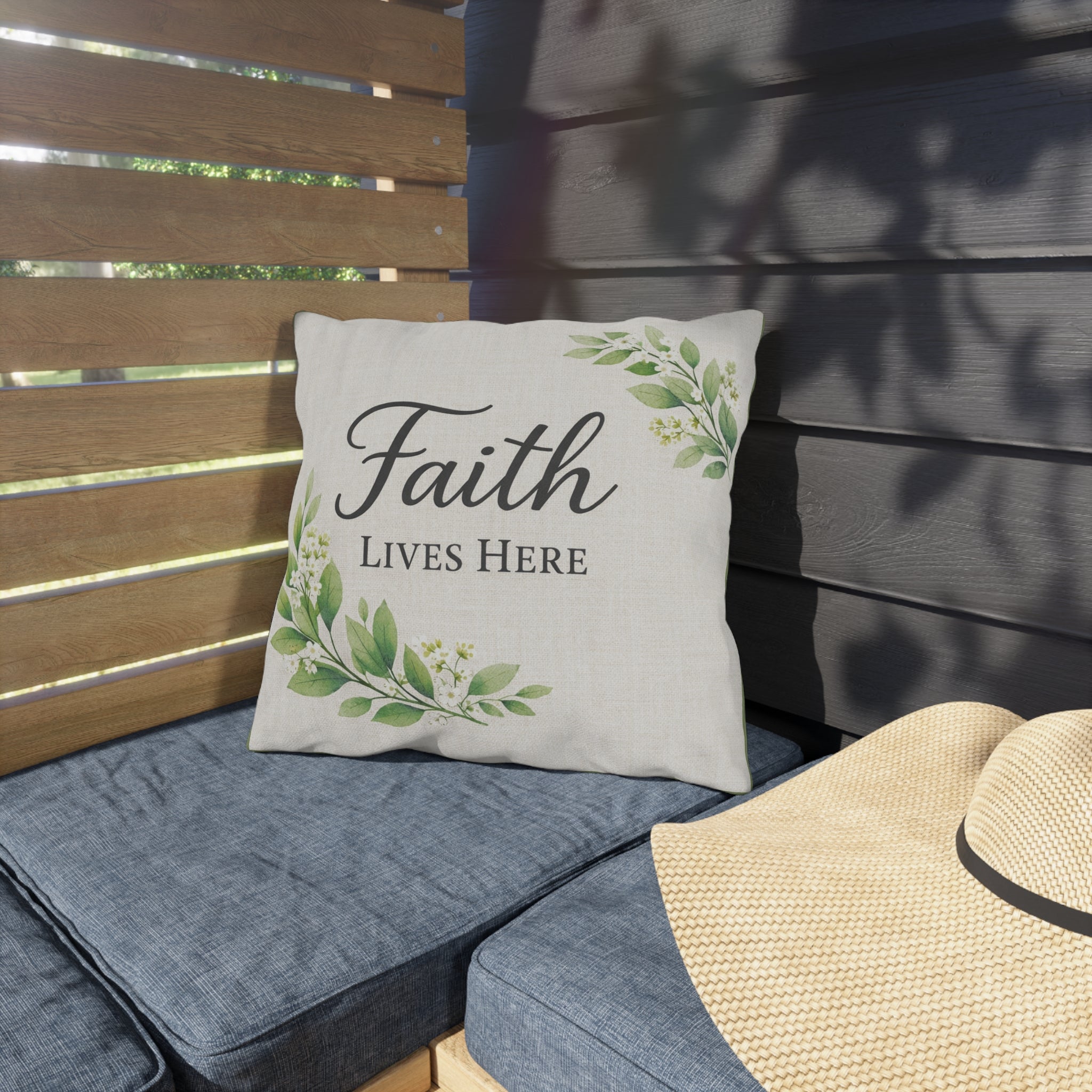 Faith Lives Here™ Outdoor Pillow | Christian Porch Decor