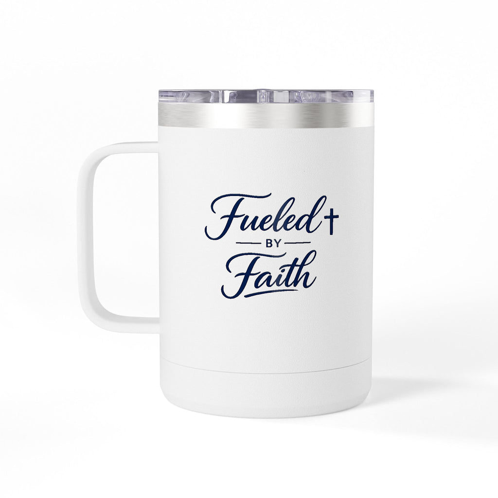 Fueled by Faith™ 15oz Insulated Coffee Tumbler with Handle & Lid | Stainless Steel Travel Mug