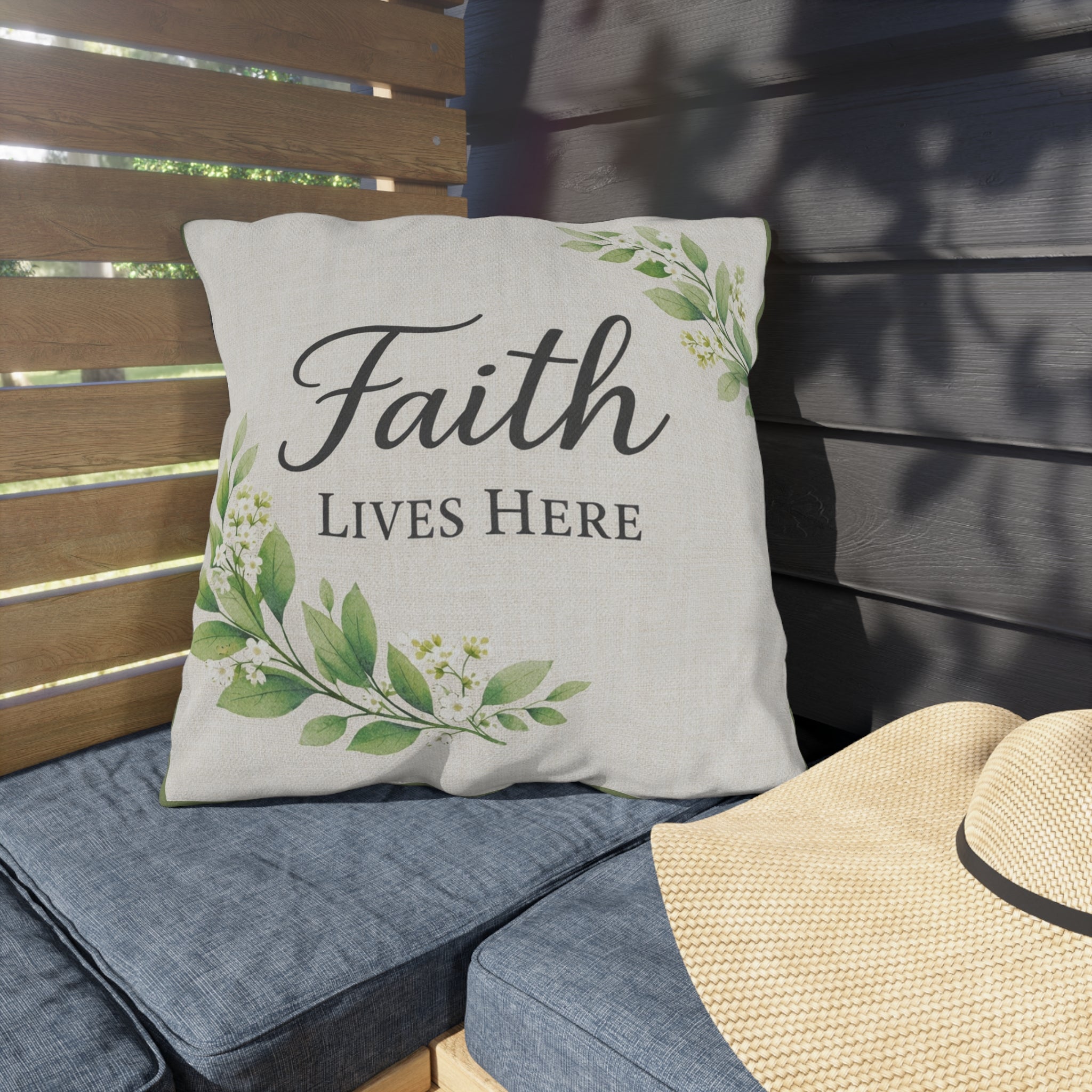 Faith Lives Here™ Outdoor Pillow | Christian Porch Decor